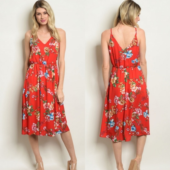 Dresses & Skirts - LAST 1! Gorgeous red floral v-neck midi dress